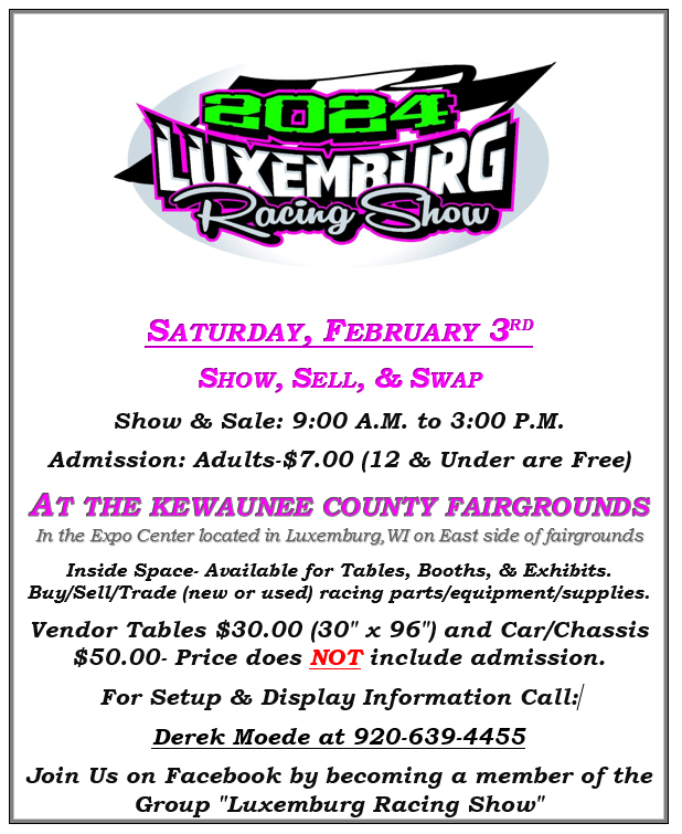 9TH ANNUAL LUXEMBURG RACING SHOW SET FOR SAT. FEB. 3 AT KEWAUNEE COUNTY